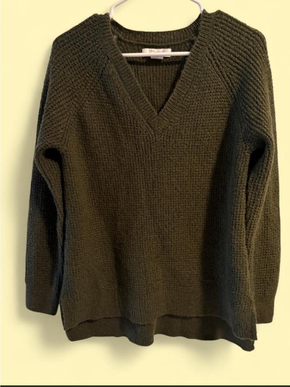 Natural Reflections Olive Green V-Neck Knit Sweater